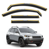 Breejoy front packaging for Jeep Cherokee visors shows compatibility and benefits