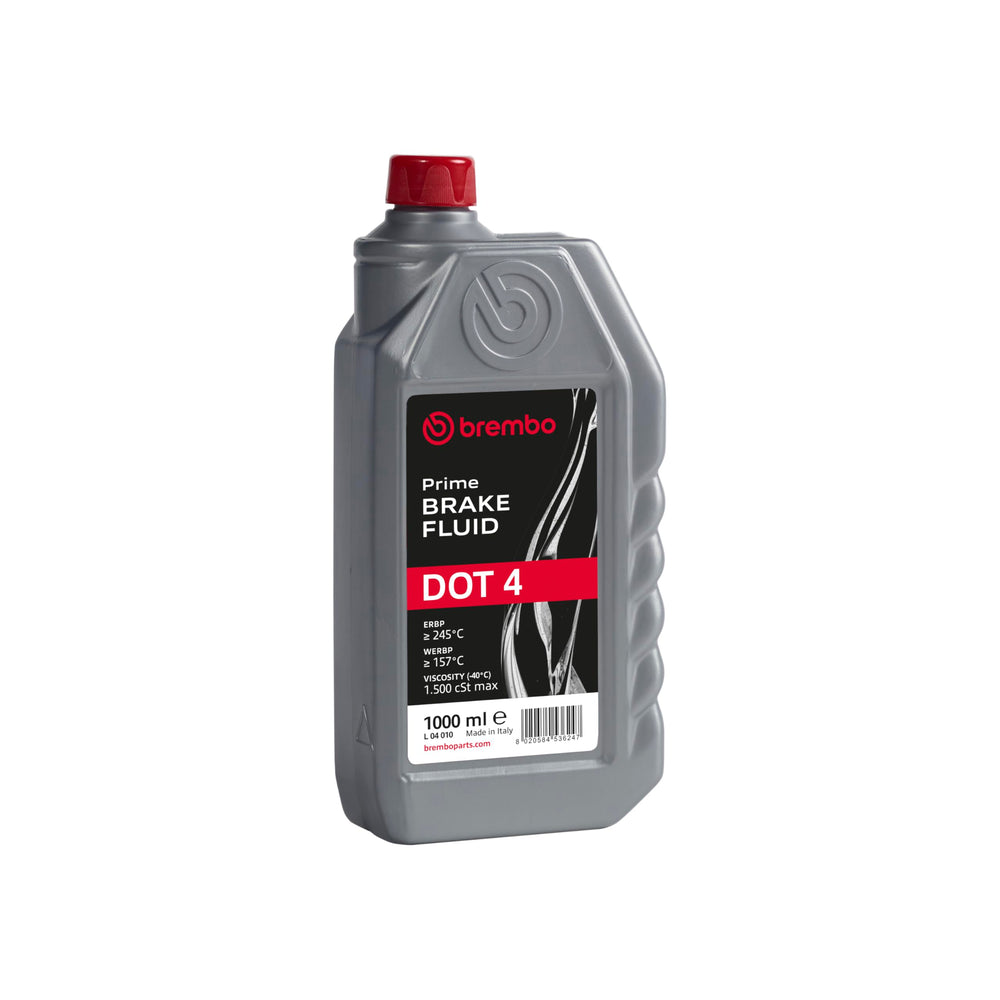Brembo L04010 front bottle view showing label and capacity, highlighting reliable brake protection