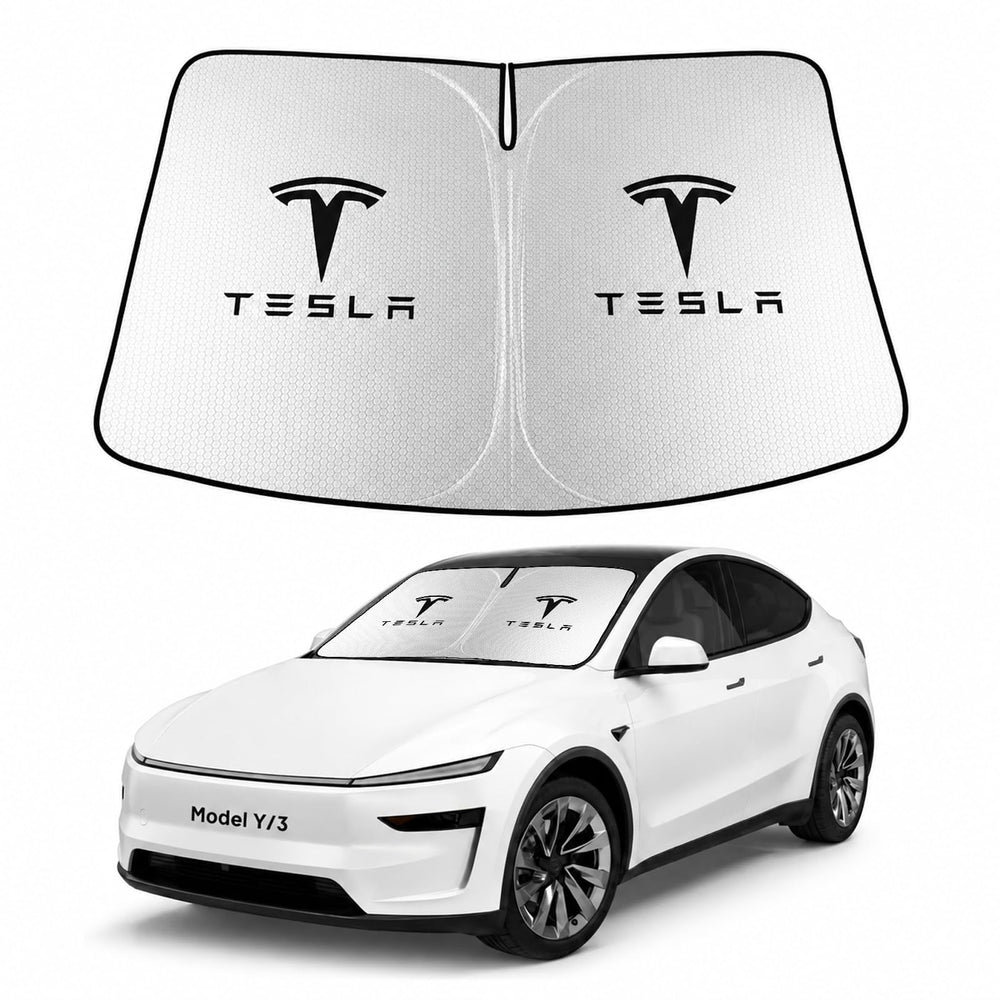 bTesLwodyi front view of sun shade showing full windshield coverage and precise fit