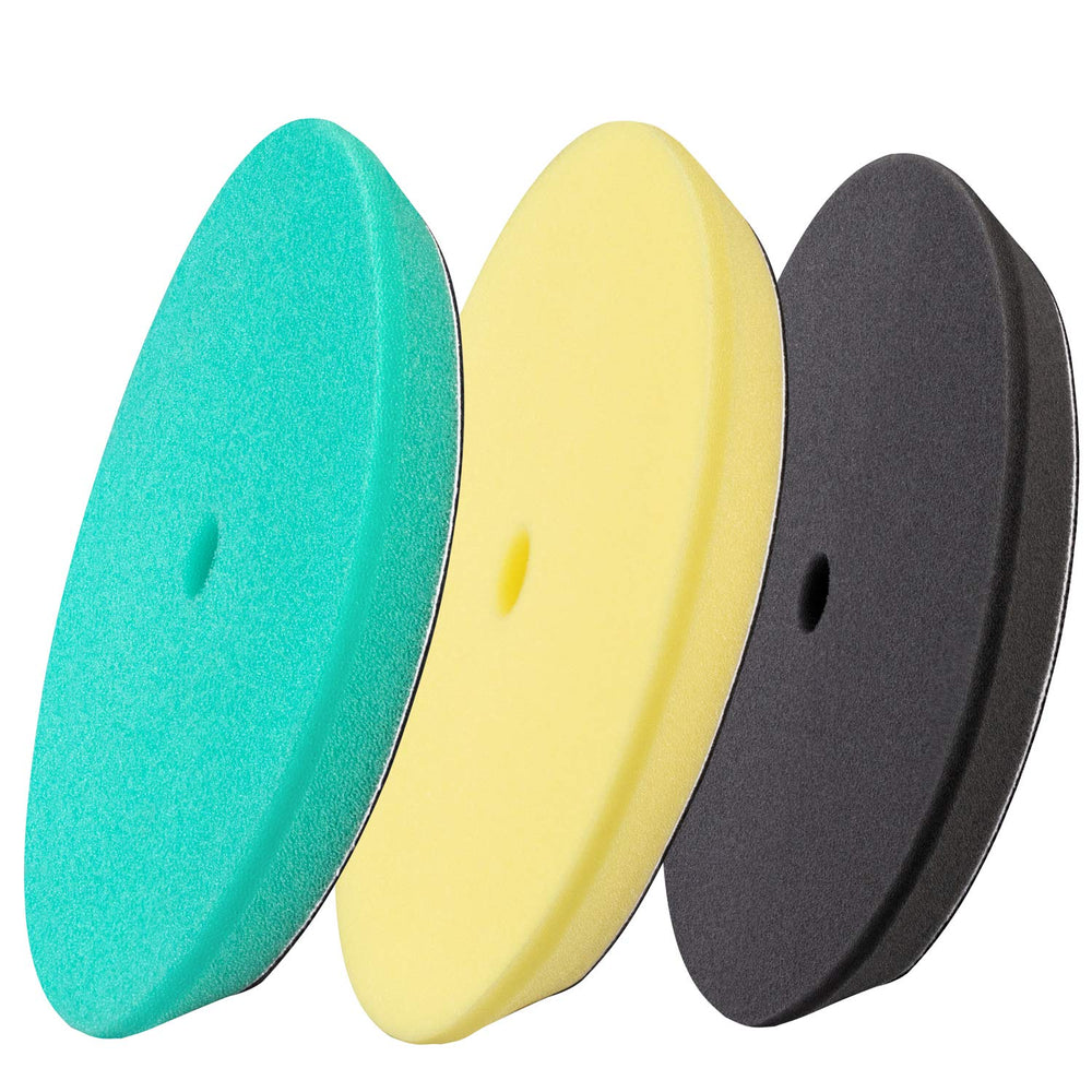 BUFFING HERO front packaging showing 3 pads and 5-inch size benefit