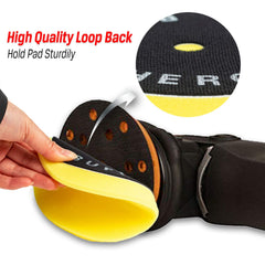 BUFFING HERO hook-and-loop backing detail showing secure attachment
