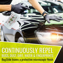 BugSlide sprayed on car panel removing bugs and grime quickly