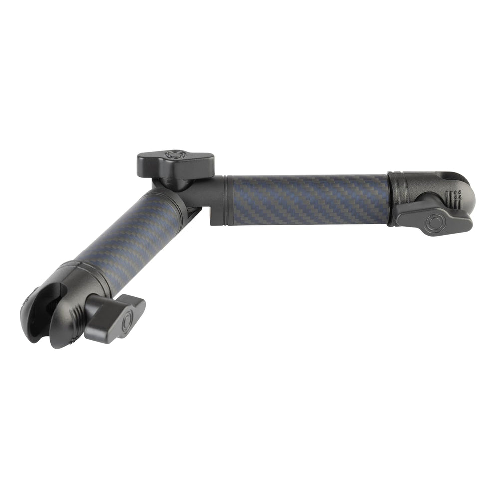 Bulletpoint front view of carbon fiber Kevlar arm showing low weight benefit