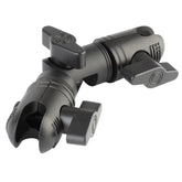 Bulletpoint front view of mounting arm showing shape and locking benefit