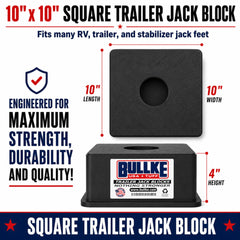 BULLKE block placed under a tongue jack offering steady, centered support