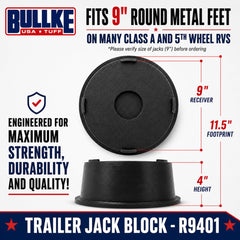 bullke block positioned under a trailer tongue jack providing stable support