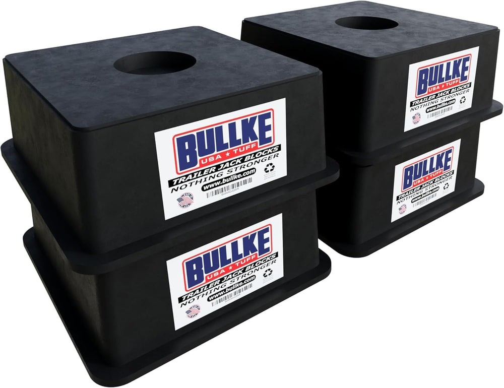 BULLKE front view of four blocks ready to stabilize jacks with durable support