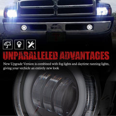 BUNKER INDUST fog lights installed on Dodge Ram front for modernized appearance