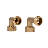 Camco 90-degree elbow front view showing compact brass body and benefits