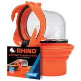 Camco clear elbow front view showing compact, leak-resistant design