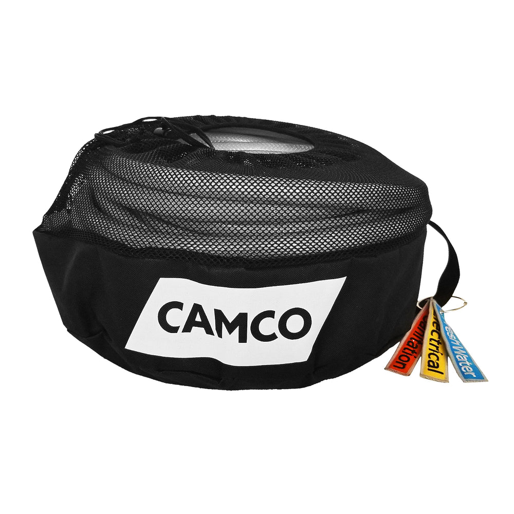 Camco front view of storage bag showing compact RV-ready design and easy access