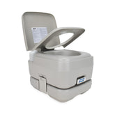 Camco front view of compact portable toilet showing size and convenience
