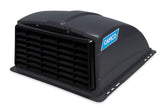 Camco roof vent cover front view showing aerodynamic hood and smoke finish benefits airflow