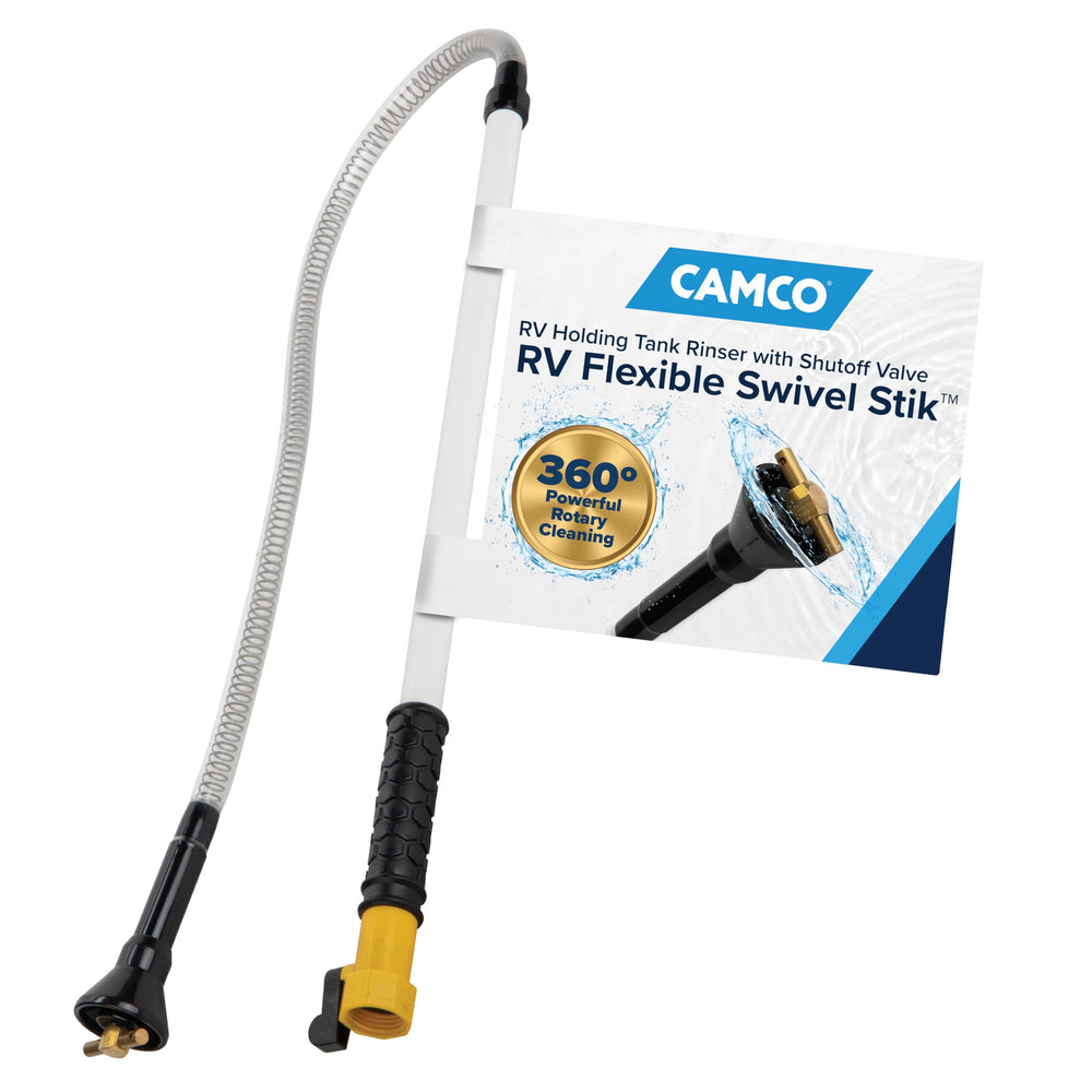 Camco Swivel Stik front view showing full tool and nozzle benefit rapid rinsing