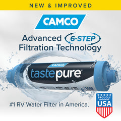 Camco Tastepure hose connection detail highlighting secure thread and leak prevention