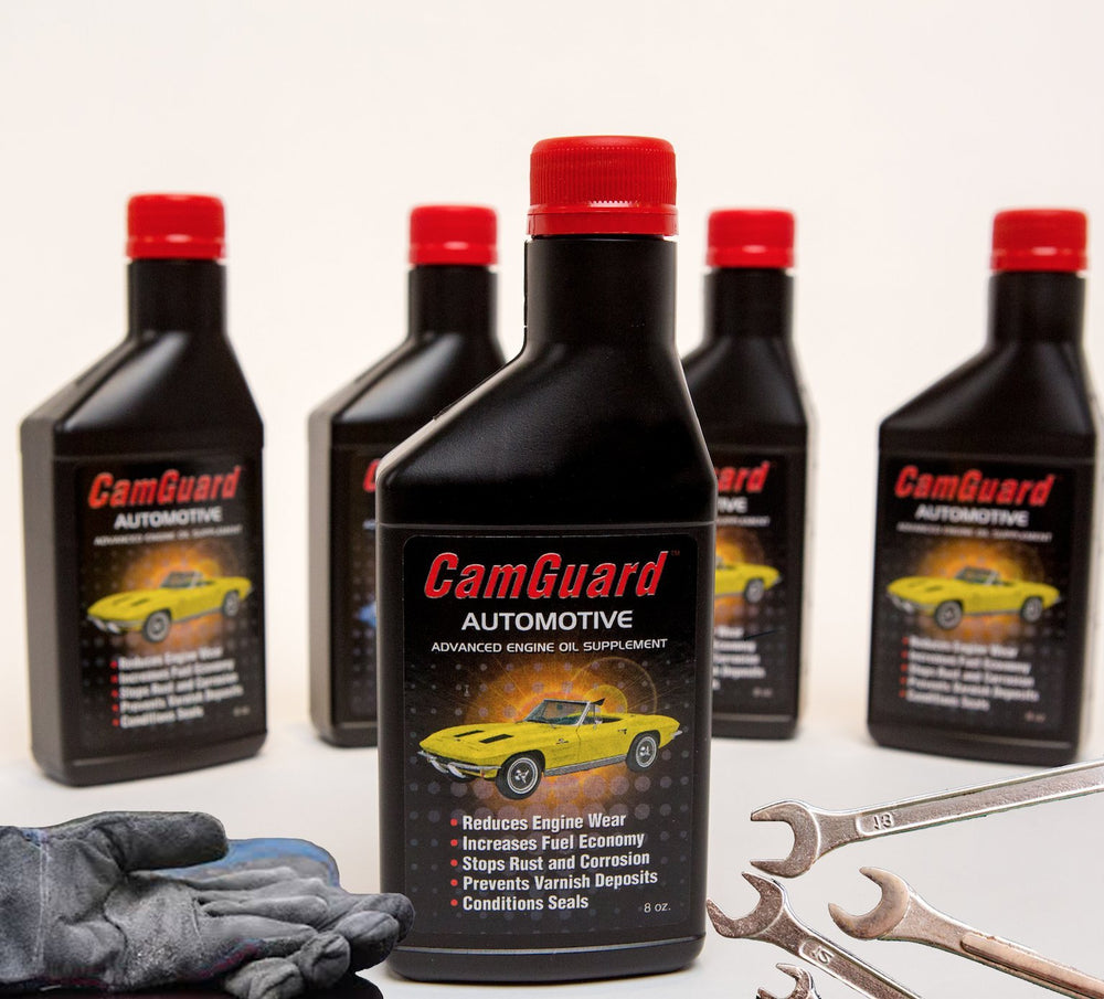 CamGuard bottle front view showing branding and concentrated additive benefits