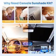 Canvcle installed on Transit windshield demonstrating cooler cabin and glare reduction