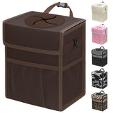 Capolo front view of trash can showing compact design and lid benefit
