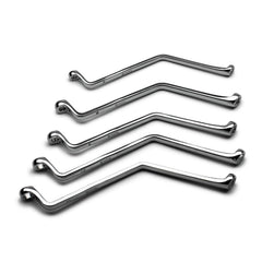 Capri Tools front view of brake bleeder wrench set showing five wrenches and packaging for quick selection