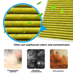 Capume cabin filter close-up showing HEPA-style fibers and carbon layer for improved air cleanliness