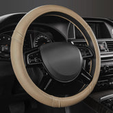 CAR PASS front view of beige steering wheel cover showing full design and fit benefit