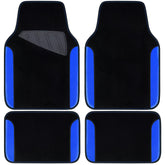 CAR PASS front mats displayed, showing black-blue color and fit benefits