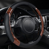 CAR PASS front view of black wood-grain cover showing fit and style benefit