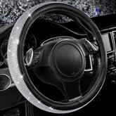 CAR PASS front view of sparkly silver steering wheel cover showing glam look