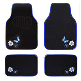 CAR PASS front view of blue embroidered mat set showing decorative protection