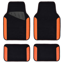 CAR PASS front mats displayed neatly showing orange leather-look finish and fit