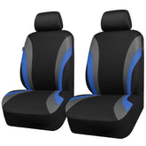 CAR PASS packaging showing two blue-black front seat covers and headrest covers