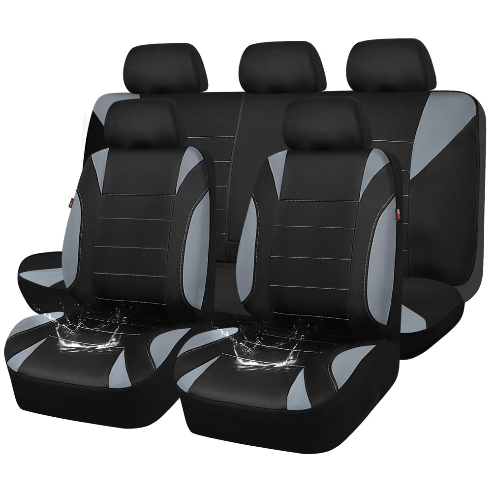 CAR PASS front seat covers full view showing sporty black and gray protection