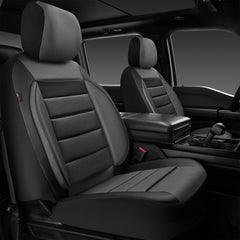 CAR PASS front seat covers full view showing sleek black grey design and protection