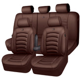CAR PASS front seat full set installed showing brown faux leather and protection