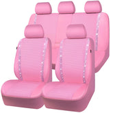 CAR PASS front seat full view showing pink bling covers and stylish protection