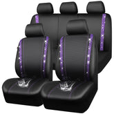 CAR PASS front seat full view showing violet rhinestone sparkle and protection