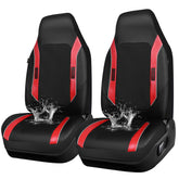 CAR PASS front view of both seat covers showing sporty black red styling and full protection