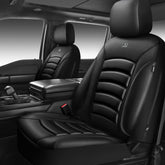 CAR PASS front view seat covers showing sleek all-black finish and premium look