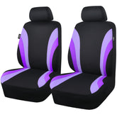 CAR PASS front view of black and purple seat covers showing style and protection