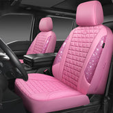 CAR PASS front view of pink seat covers showing glam protection and easy fit