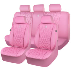 CAR PASS front row view showing pure pink seat covers and clean upgraded interior