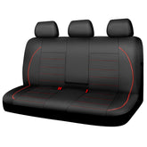 CAR PASS front view of installed rear seat cover showing stylish black and red piping