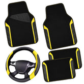 CAR PASS steering wheel cover front view showing sporty black and yellow design and improved grip