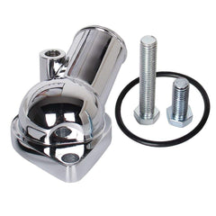 CarBole chrome thermostat housing front view highlighting polished finish and improved engine looks