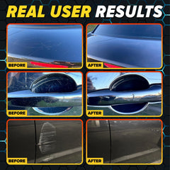 Carfidant applied to vehicle half-panel showing before-and-after gloss improvement