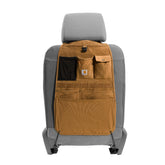 Carhartt front view of seat organizer showing all eight pockets and access benefit