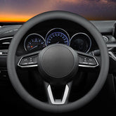 Carodi front view black steering wheel cover showing sleek fit and protection