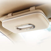 Cartisen front view beige tissue holder showing elegant PU leather and zippered top for organized storage