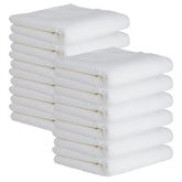 CARTMAN front view of 12-pack white microfiber towels showing quantity and packaging benefit