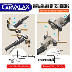 CARVALAX lineup of seven bender heads illustrating supported tube sizes